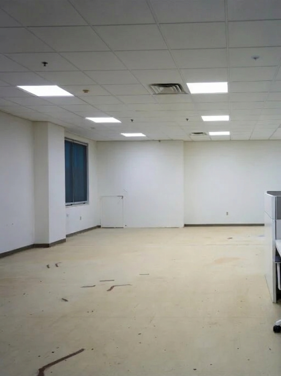 Empty commercial office space with soiled floors before cleaning